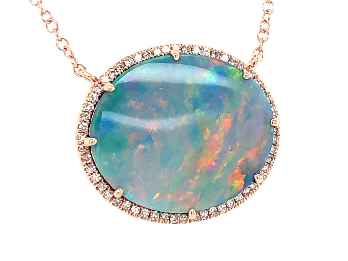 BLACK OPAL DOUBLET & DIAMOND PENDANT NECKLACE