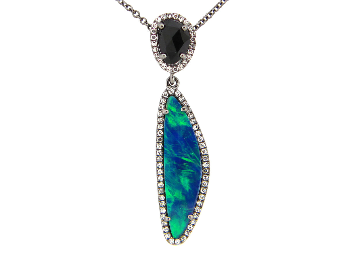 BLACK OPAL DOUBLET,BLACK ONYX & DIAMOND PENDANT,14K BLACK FINISH (ASBL/D)