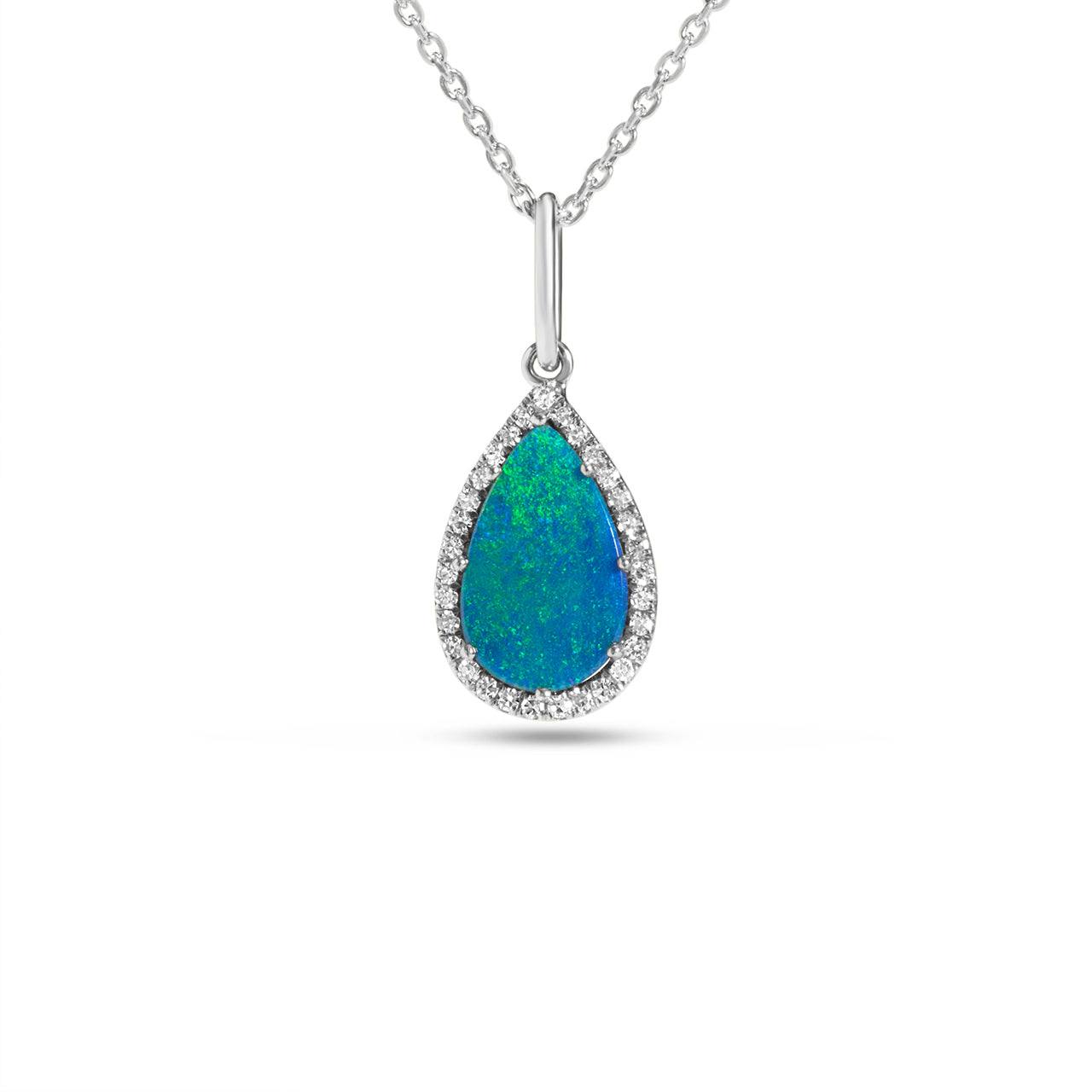 Opal & Diamond Pear Necklace