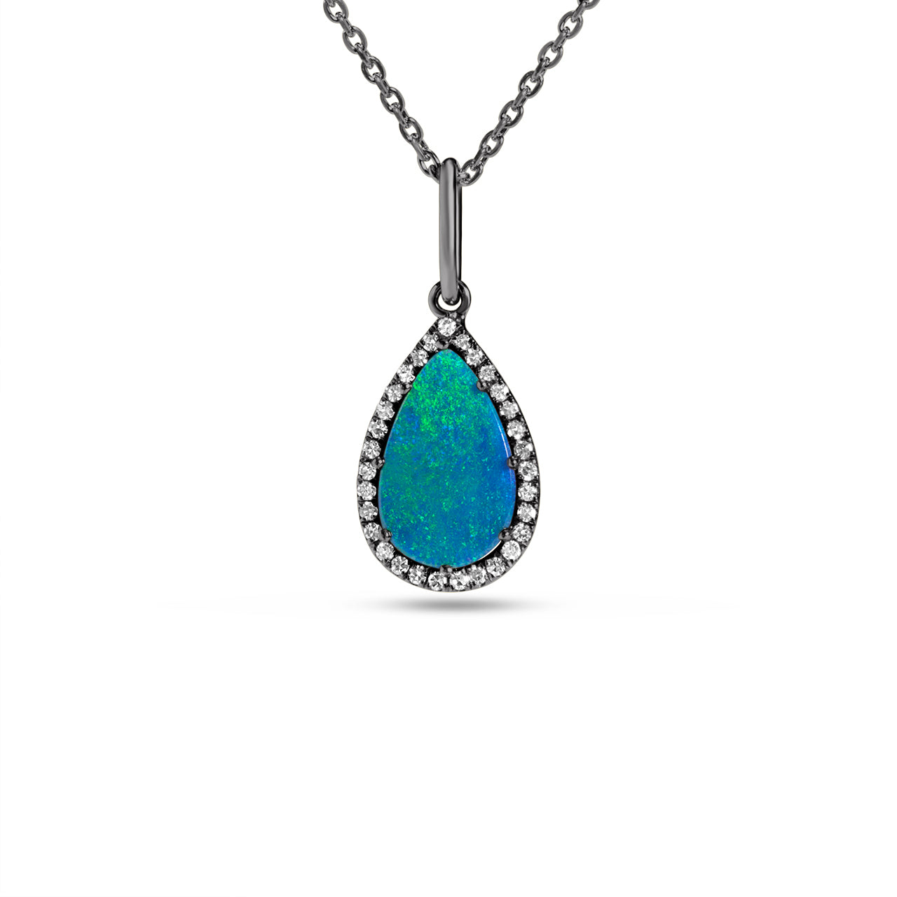 Opal & Diamond Pear Necklace