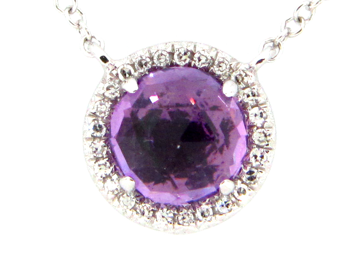 AMETHYST & DIAMOND PENDANT NECKLACE, 18"/17"/16", 14KW (H)
