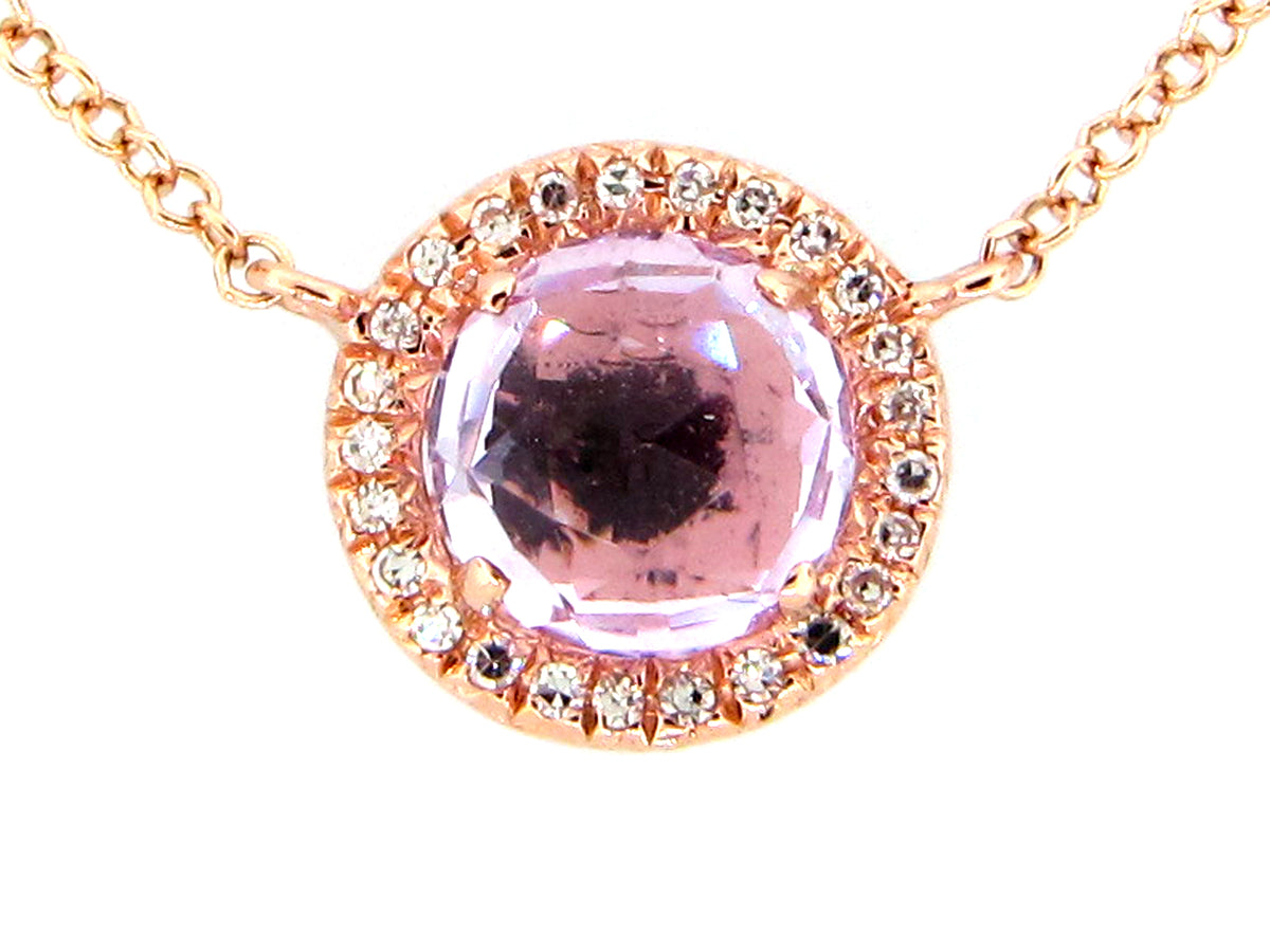 PINK AMETHYST & DIAMOND PENDANT NECKLACE, 18"/17"/16", 14KR (H)