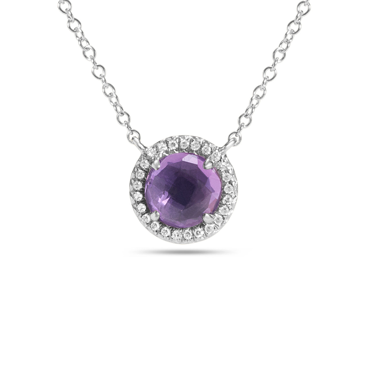 Amethyst & Diamond Rose Cut Round Necklace