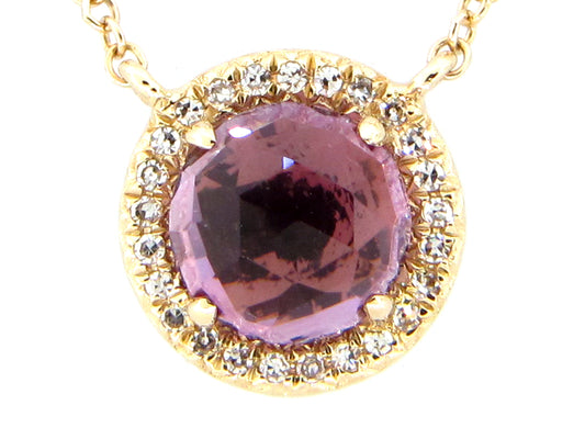 AMETHYST & DIAMOND PENDANT NECKLACE, 18"/17"/16" , 14KY (H)
