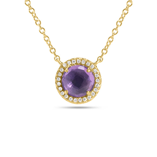 Amethyst & Diamond Rose Cut Round Necklace