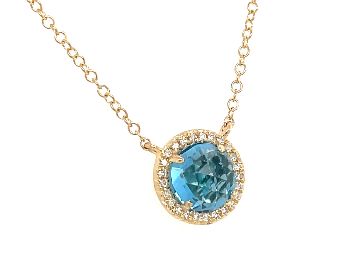 SWISS BLUE TOPAZ & DIAMOND PENDANT NECKLACE, 18"/17"/16", 14KY (R)