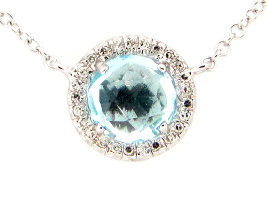 BLUE TOPAZ & DIAMOND PENDANT NECKLACE
