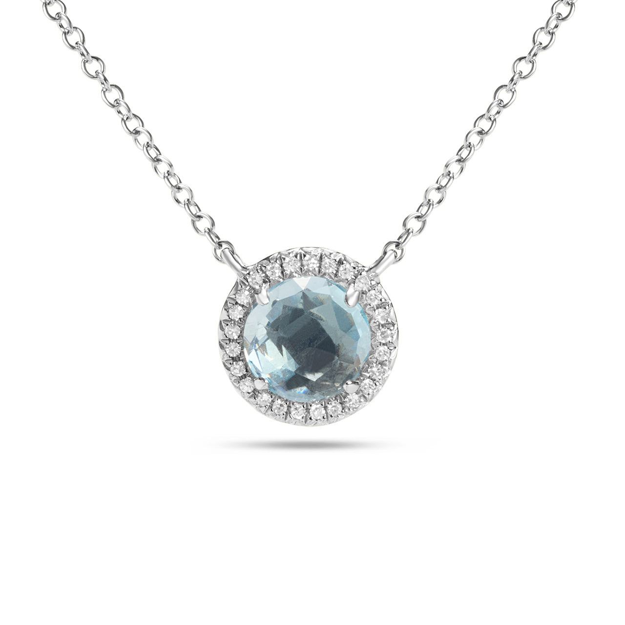 Blue Topaz & Diamond Rose Cut Round Necklace