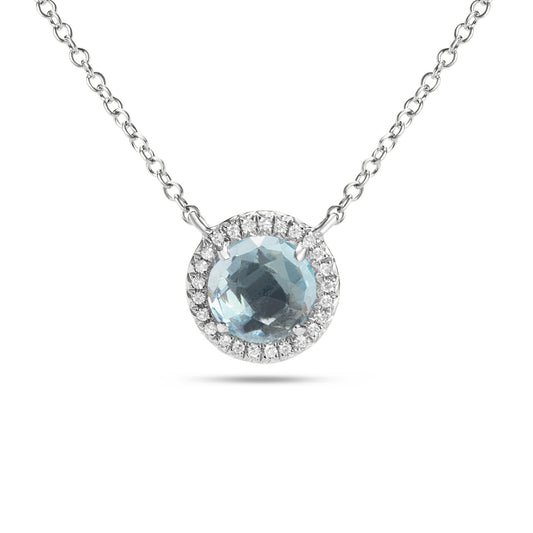 Blue Topaz & Diamond Rose Cut Round Necklace