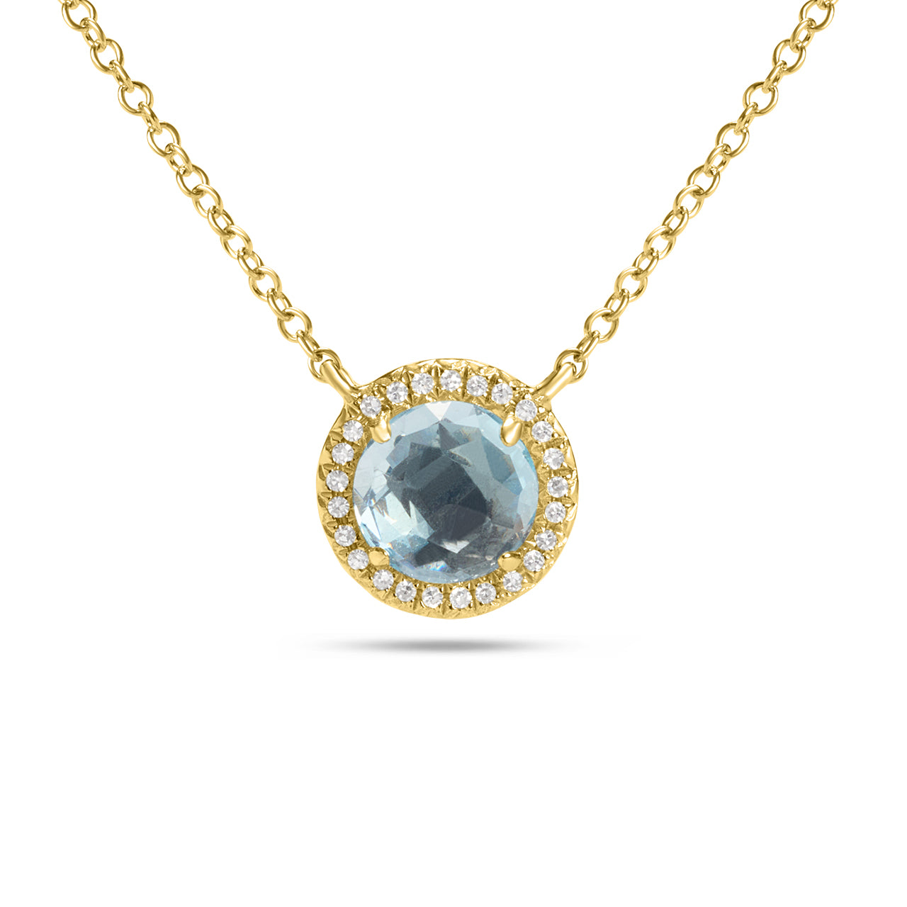 Blue Topaz & Diamond Rose Cut Round Necklace