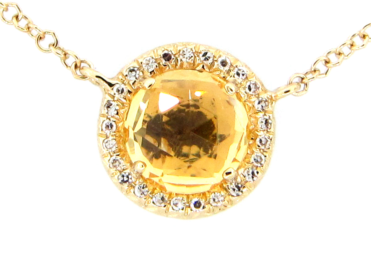 CITRINE & DIAMOND PENDANT NECKLACE, 18"/17"/16", 14KY (H)