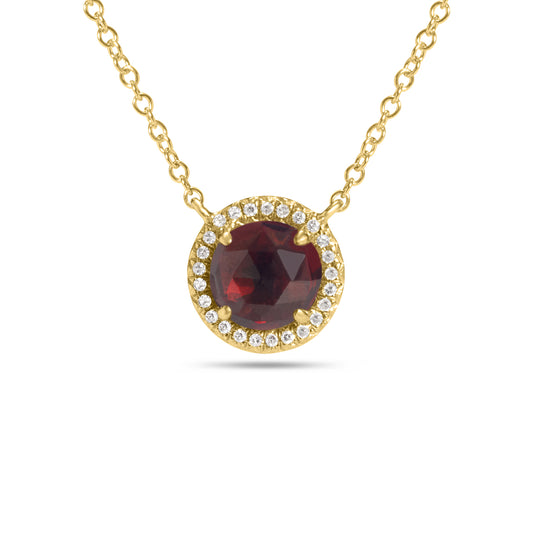 Garnet & Diamond Rose Cut Round Necklace