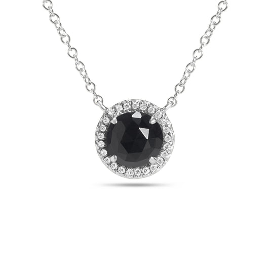 Black Onyx & Diamond Rose Cut Round Necklace