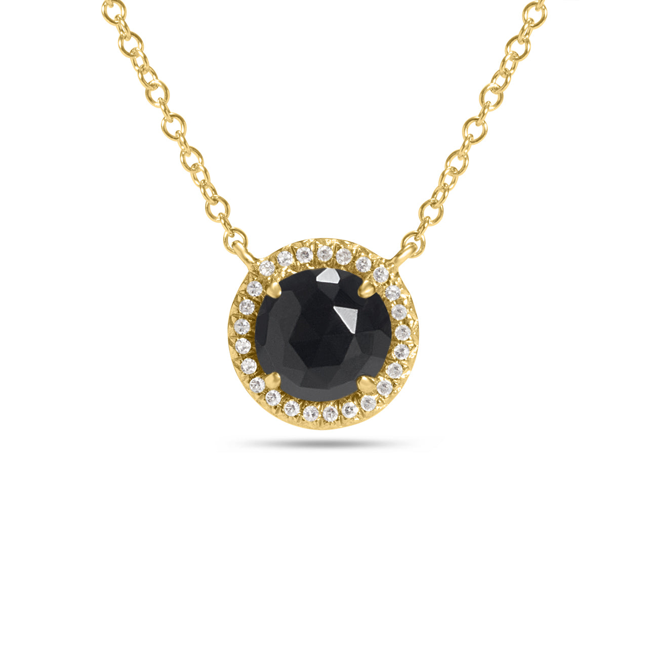 Black Onyx & Diamond Rose Cut Round Necklace