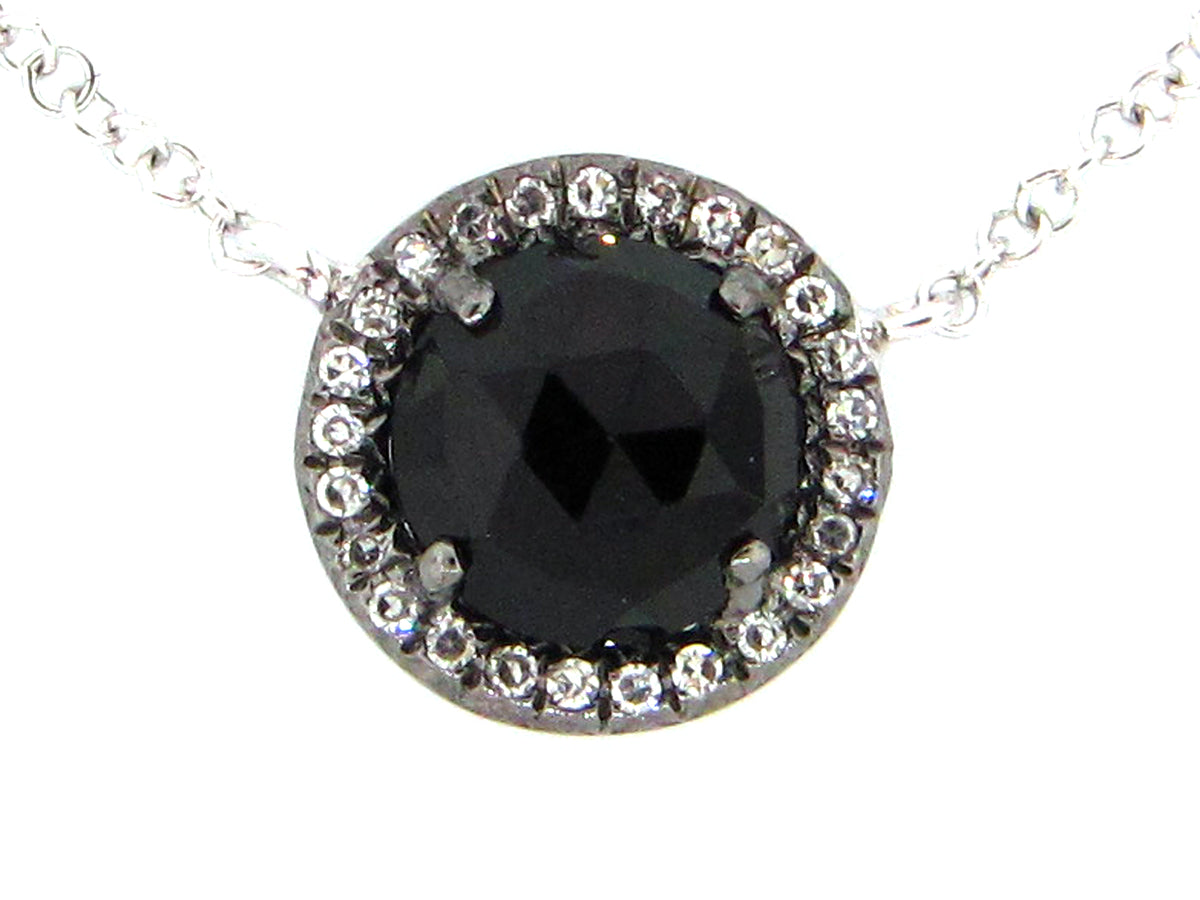 BLACK ONYX & DIAMOND PENDANT NECKLACE, 18"/17"/16", 14K BLACK FINISH/ WHITE CHAIN (D)