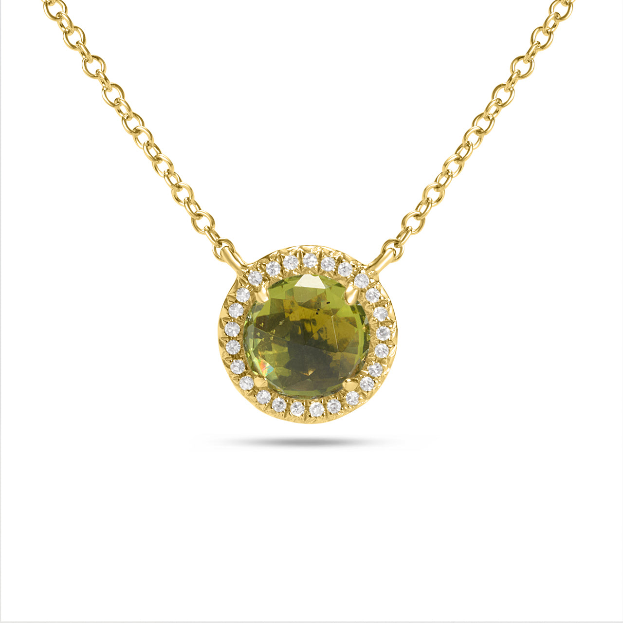 Peridot & Diamond Rose Cut Round Necklace
