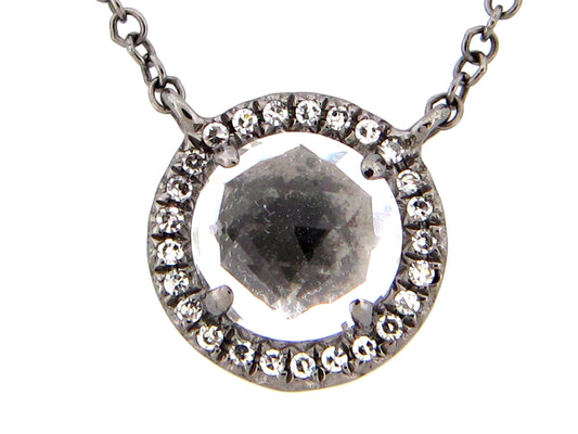 WHITE TOPAZ & DIAMOND PENDANT NECKLACE, 18"/17"/16", 14K BLACK FINISH (H)