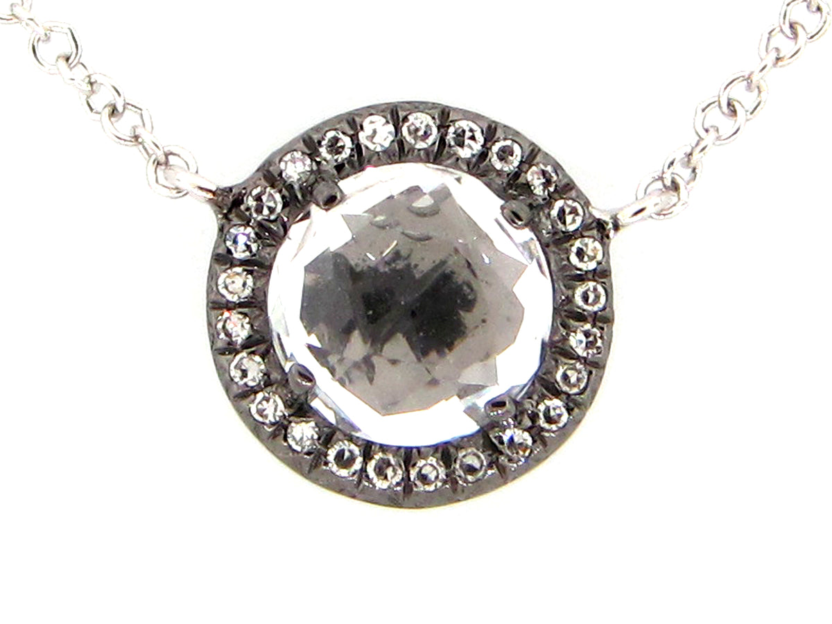 WHITE TOPAZ & DIAMOND PENDANT NECKLACE, 18"/17"/16", 14K BLACK FINISH/WHITE CHAIN (H)