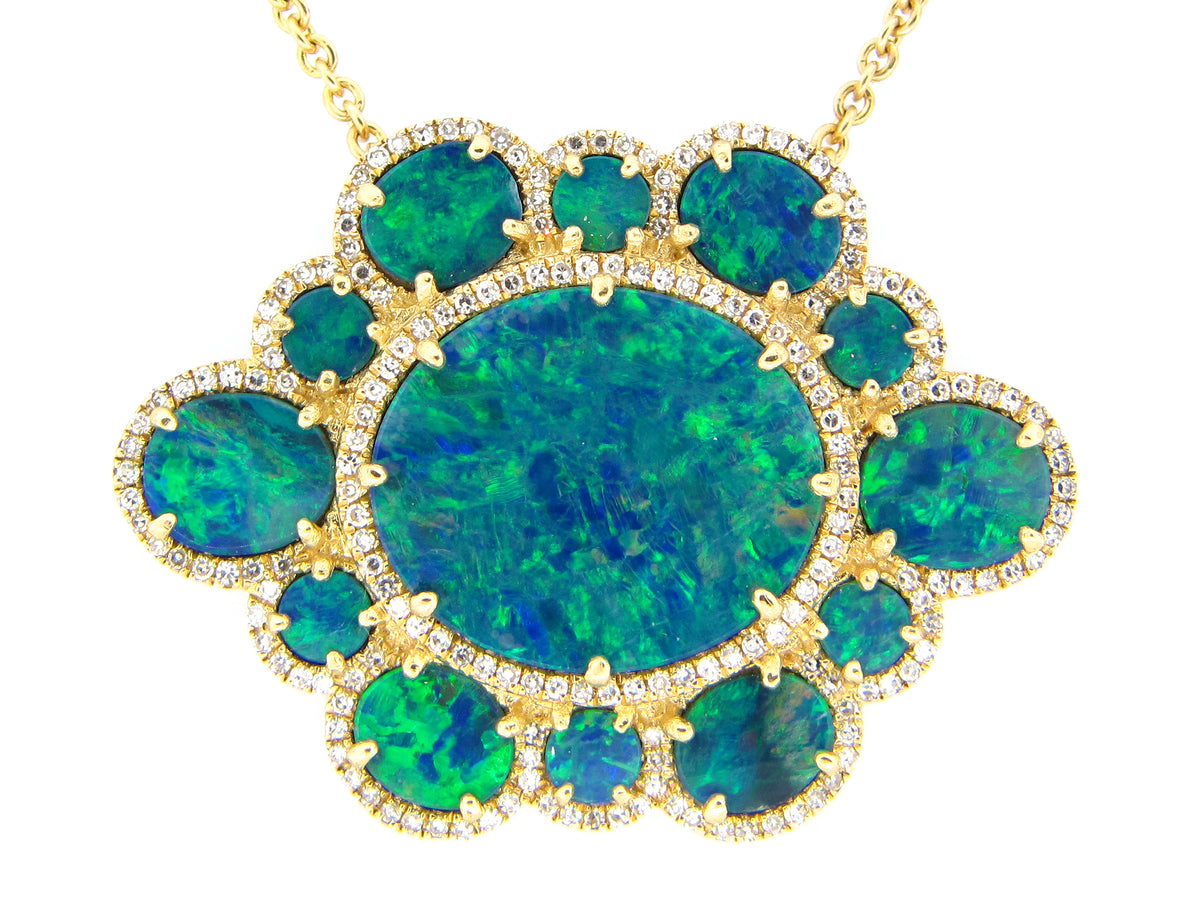 BLACK OPAL DOUBLET & DIAMOND PENDANT NECKLACE,18"/17"/16",18KY(ASBL)