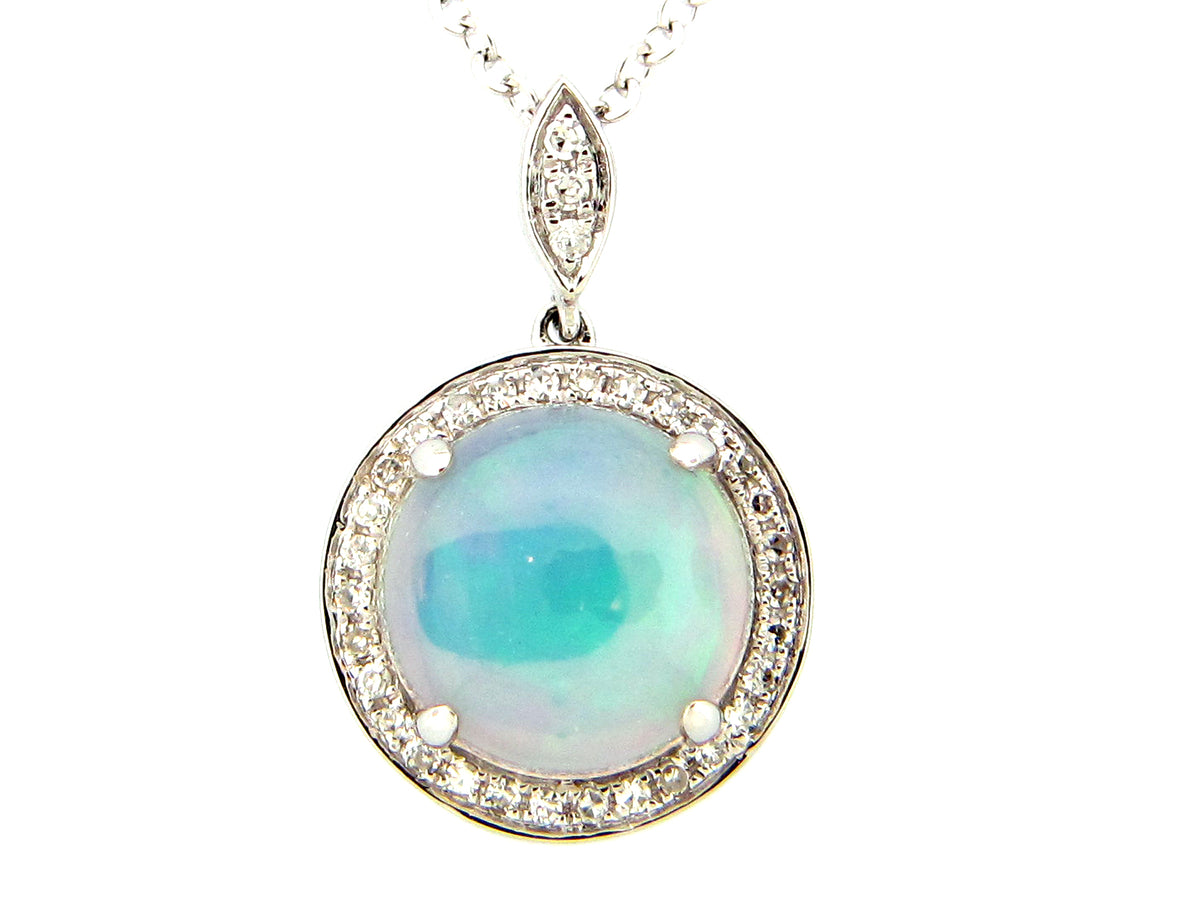 OPAL ROUND & DIAMOND HALO PENDANT