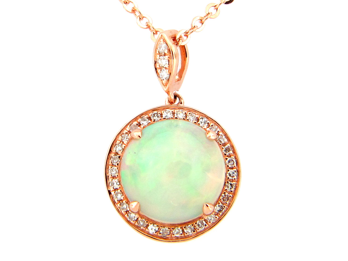 OPAL ROUND & DIAMOND HALO PENDANT