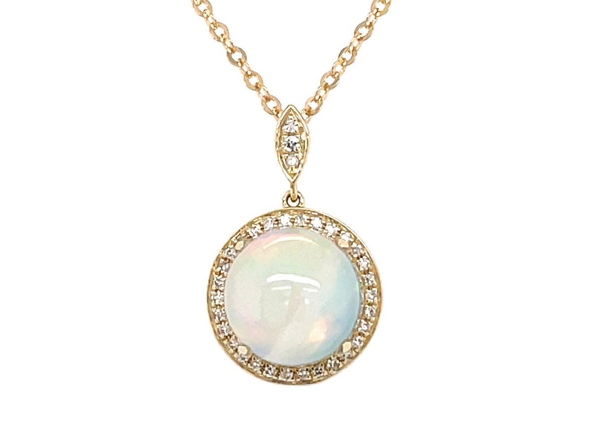 OPAL ROUND & DIAMOND HALO PENDANT