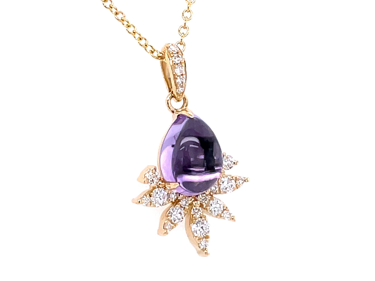 AMETHYST PEAR & DIAMOND CROWN PENDANT, 18"/16"