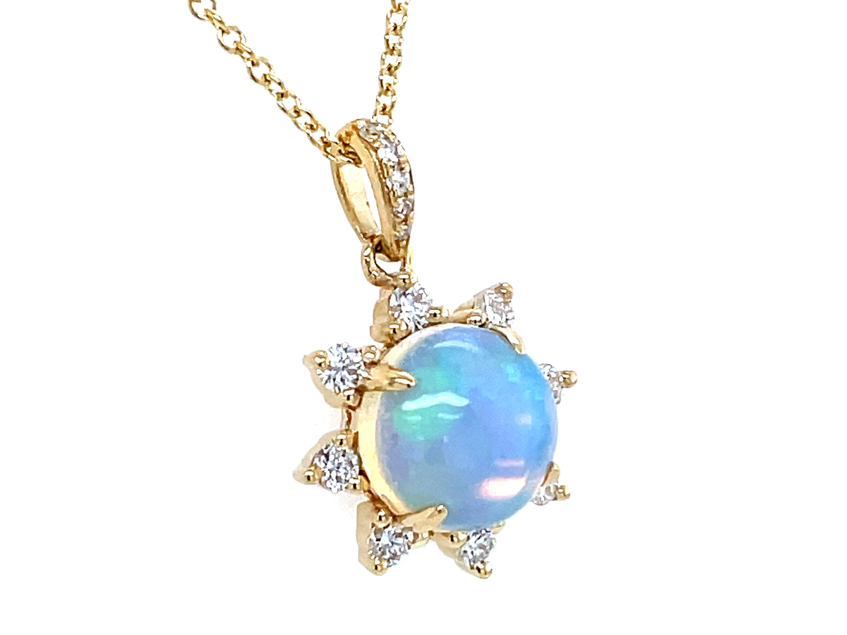 OPAL ROUND CAB & DIAMOND HALO  PENDANT