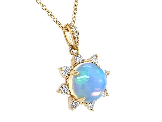 OPAL ROUND CAB & DIAMOND HALO  PENDANT