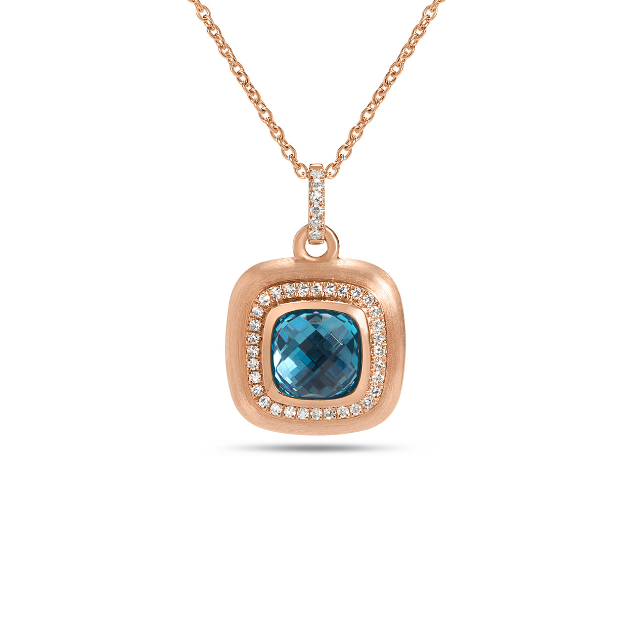 Blue Topaz & Diamond Cushion Necklace