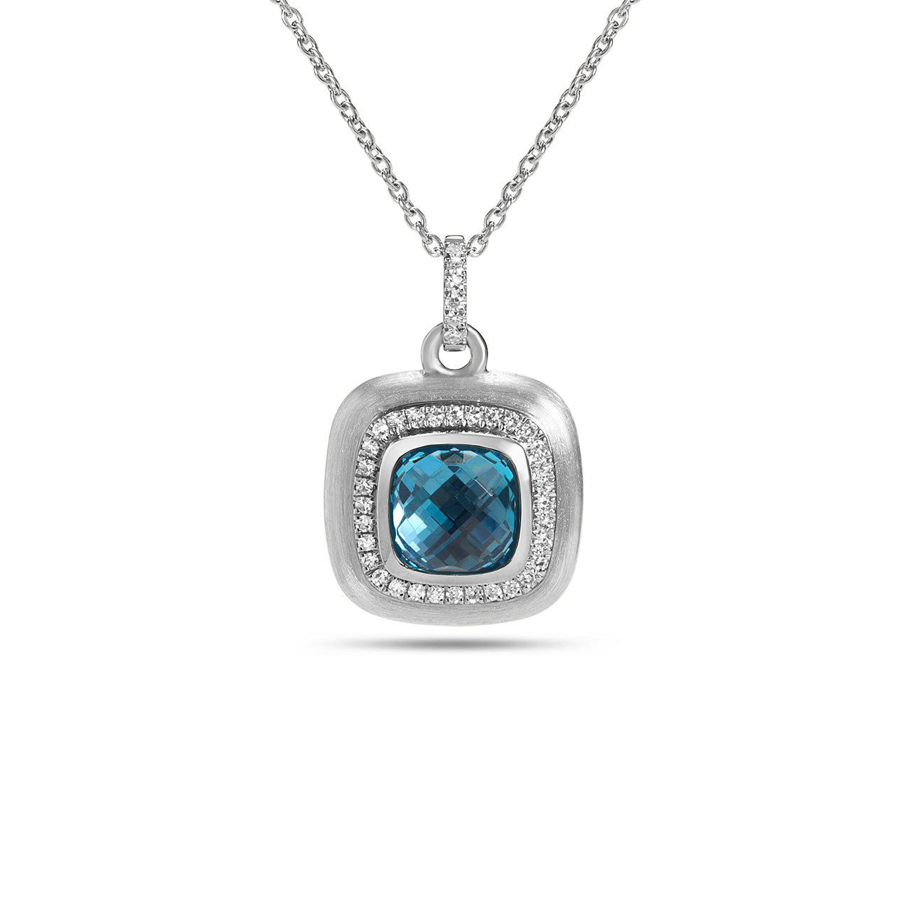 Blue Topaz & Diamond Cushion Necklace