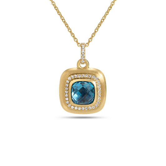 Blue Topaz & Diamond Cushion Necklace