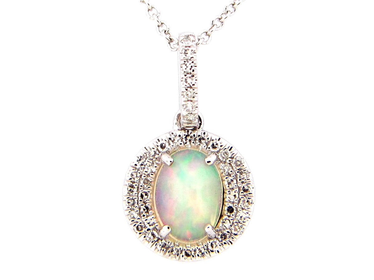 OPAL & DIAMOND HALO PENDANT, 14KW (O)