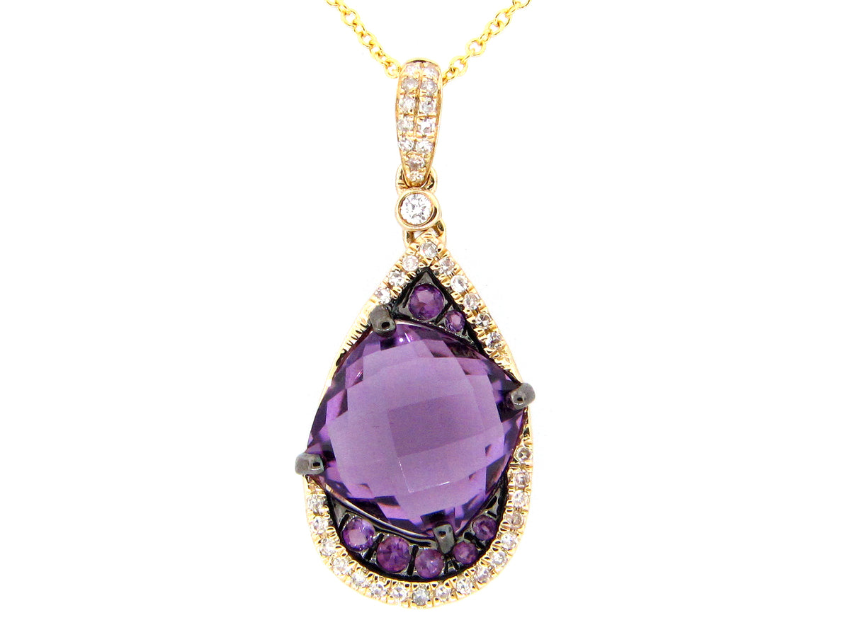 AMETHYST & DIAMOND PENDANT, 14KY (H)