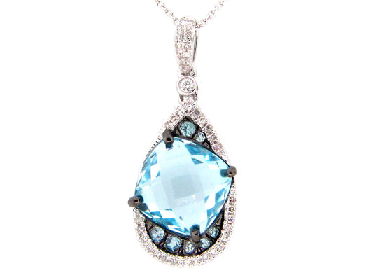 BLUE TOPAZ & DIAMOND PENDANT, 14KW (R)