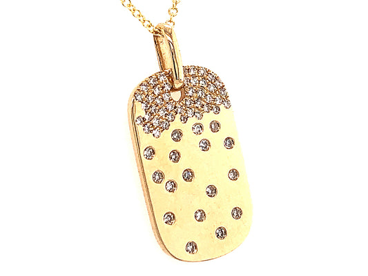 DIAMOND FLUSH SET DOG TAG PENDANT NECKLACE, 18"/16", 14KY (N)