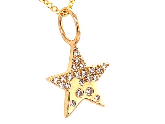 DIAMOND FLUSH SET STAR PENDANT NECKACE, 18"/16", 14KY (N)