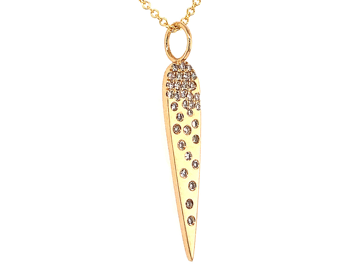DIAMOND FLUSH SET LONG PEAR PENDANT NECKLACE, 18"/16", 14KY (N)