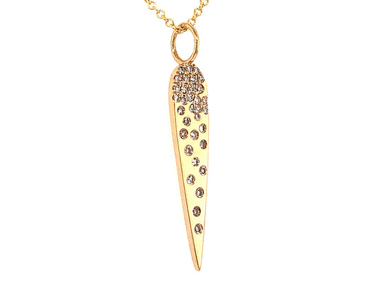 DIAMOND FLUSH SET LONG PEAR PENDANT NECKLACE, 18"/16", 14KY (N)