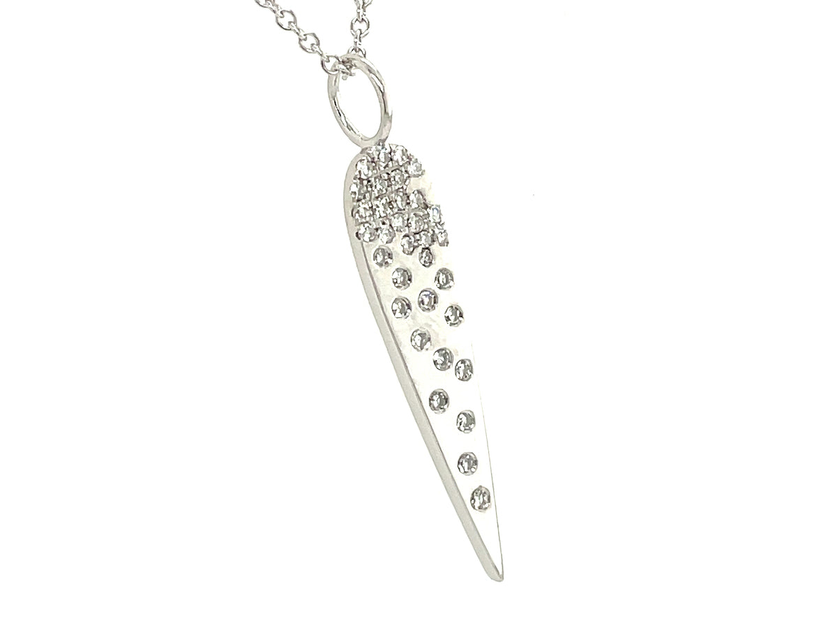 DIAMOND FLUSH SET LONG PEAR PENDANT NECKLACE, 18"/16", 14KW (N)