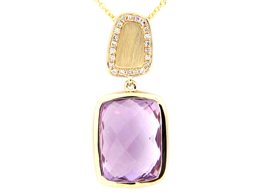AMETHYST & DIAMOND PENDANT, 14KY (H)