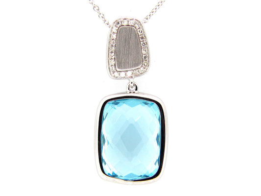 BLUE TOPAZ & DIAMOND PENDANT, 14KW (R)