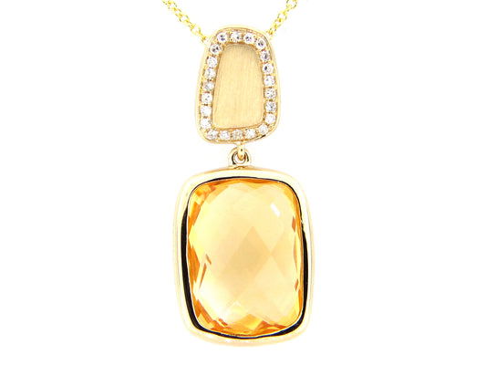 CITRINE & DIAMOND PENDANT, 14KY (H)