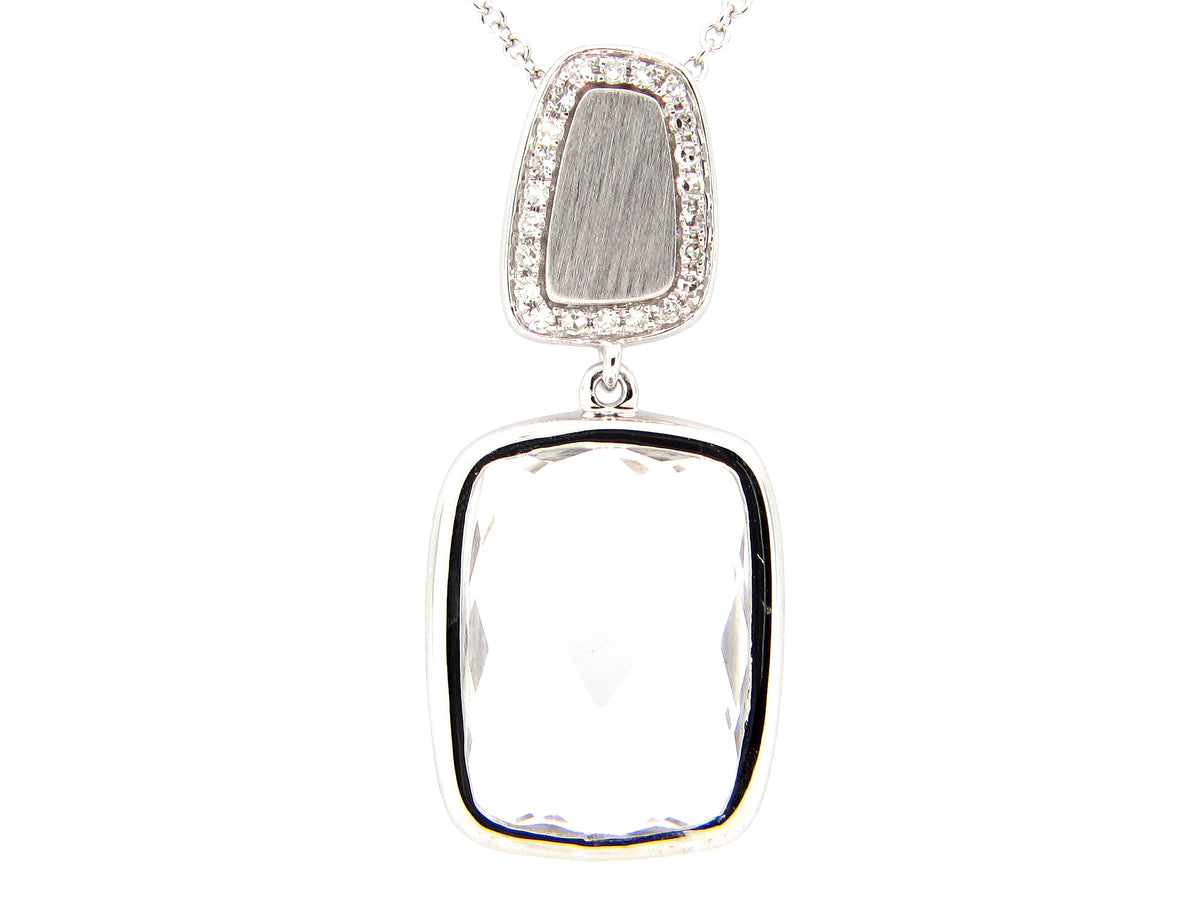 WHITE QUARTZ & DIAMOND PENDANT, 14KW (H/N)