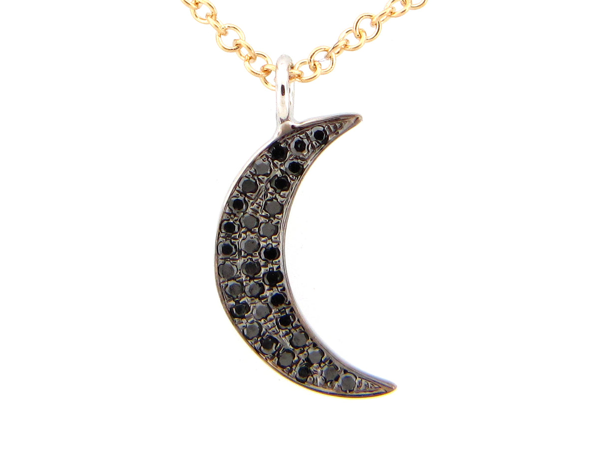 BLACK DIAMOND CRESCENT MOON PENDANT, 18"/17"/16"