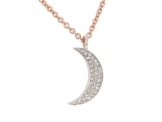 DIAMOND CRESCENT MOON PENDANT,18"/17"/16", 14KWR (N)