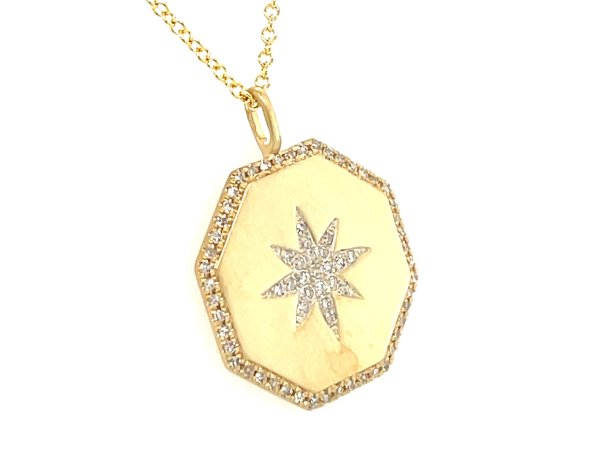 DIAMOND STAR OCTAGON PENDANT, SATIN FINISH, 14KY (N)