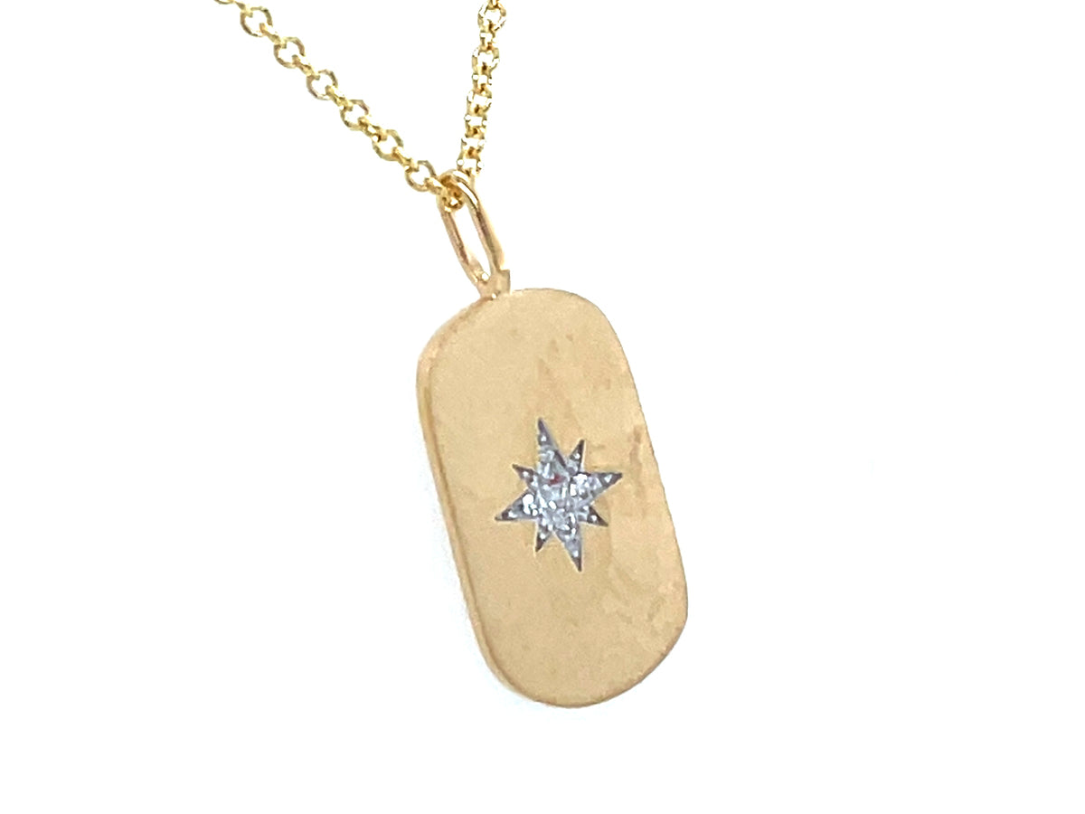 DIAMOND STAR DOG TAG PENDANT, SATIN FINISH, 18KY (N)