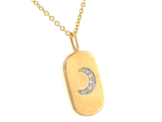 DIAMOND CRESCENT MOON DOG TAG PENDANT, 14KY (N)