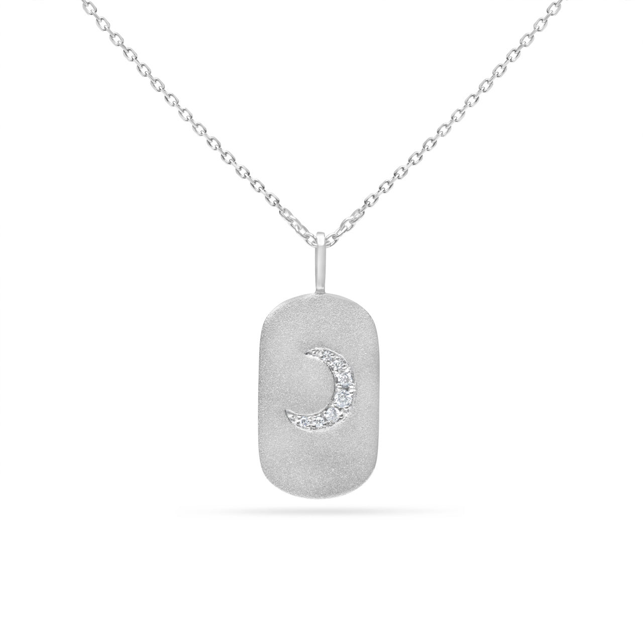 Diamond Crescent Moon Dog Tag Necklace